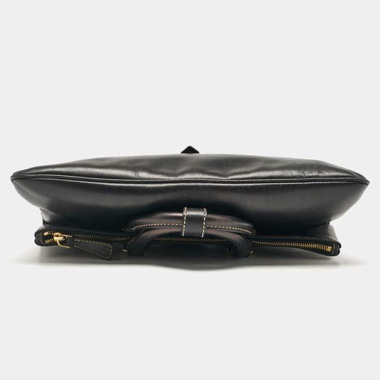 Pre Owned Miu Miu Black Leather Fold Over Shoulder Bag