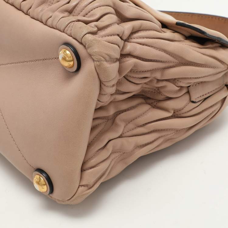 Pre Owned Miu Miu Beige Matelasse Leather Push Lock Top Handle Bag