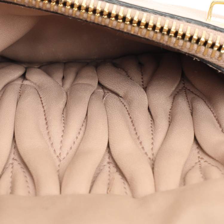 Pre Owned Miu Miu Beige Matelasse Leather Push Lock Top Handle Bag