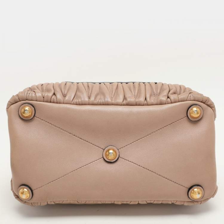 Pre Owned Miu Miu Beige Matelasse Leather Push Lock Top Handle Bag