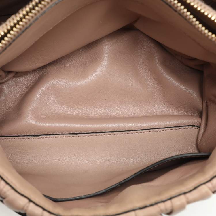 Pre Owned Miu Miu Beige Matelasse Leather Push Lock Top Handle Bag