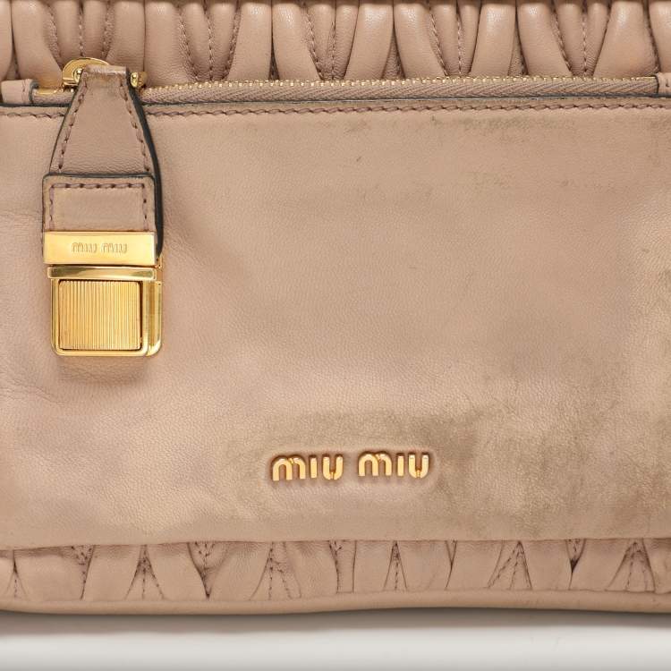 Pre Owned Miu Miu Beige Matelasse Leather Push Lock Top Handle Bag