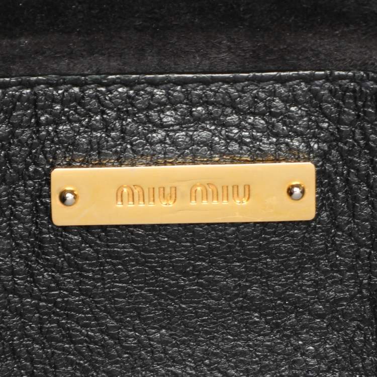 Pre Owned Miu Miu Black Leather Push Lock Top Handle Bag