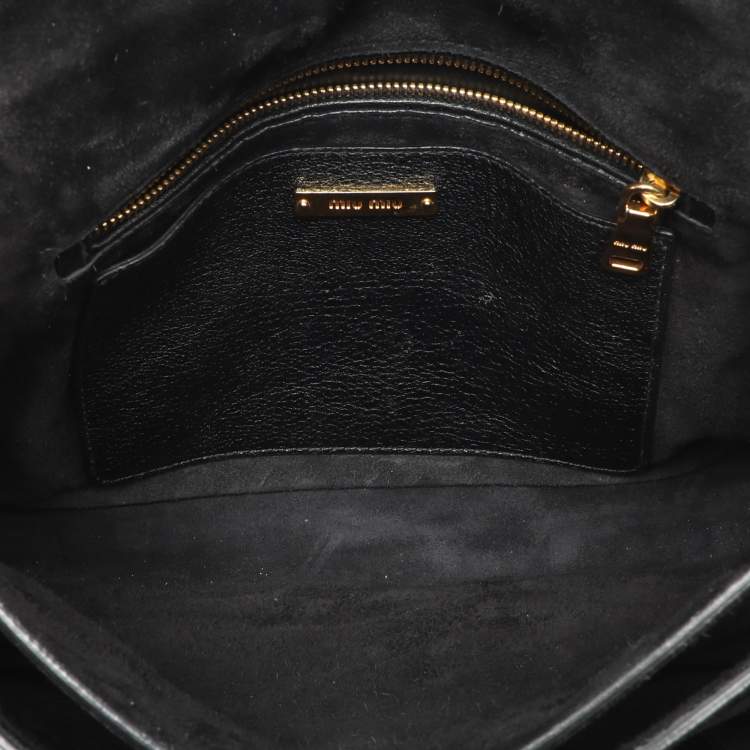 Pre Owned Miu Miu Black Leather Push Lock Top Handle Bag