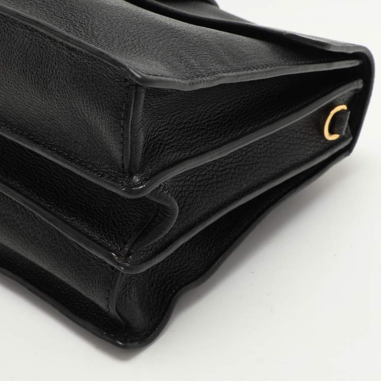 Pre Owned Miu Miu Black Leather Push Lock Top Handle Bag