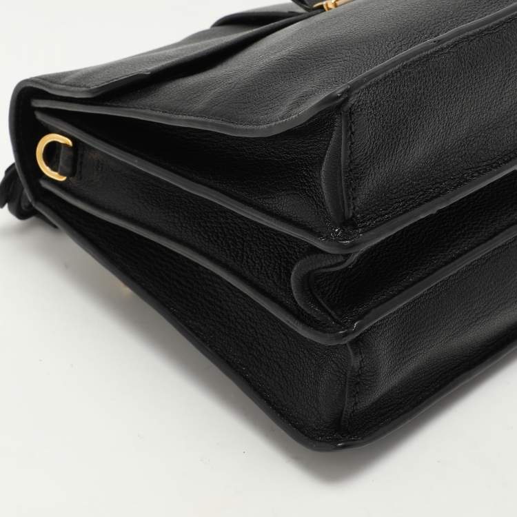 Pre Owned Miu Miu Black Leather Push Lock Top Handle Bag