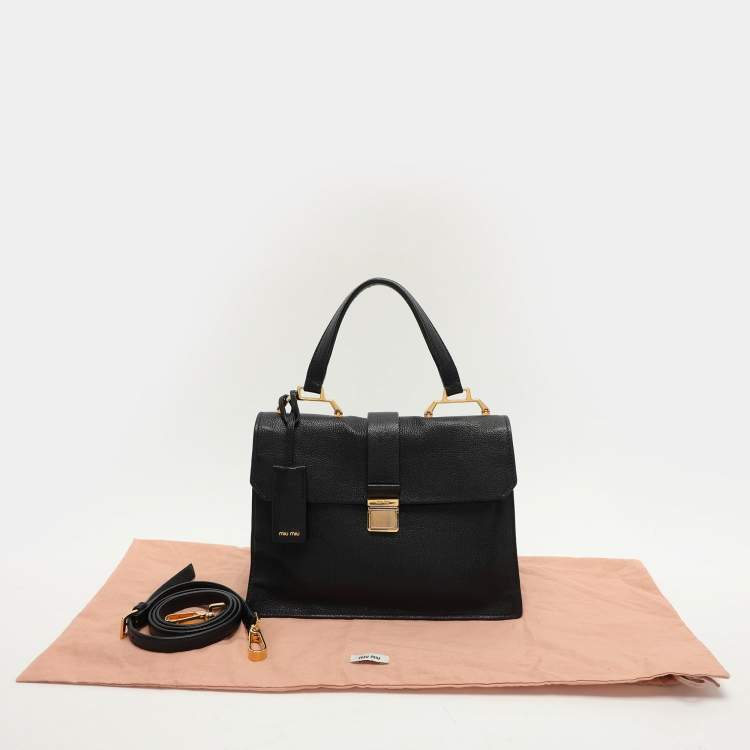 Pre Owned Miu Miu Black Leather Push Lock Top Handle Bag