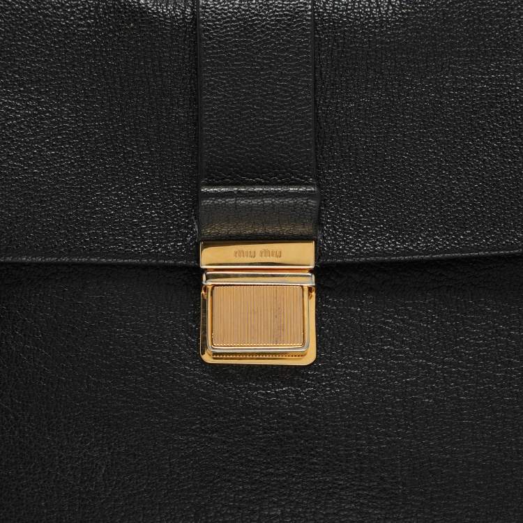 Pre Owned Miu Miu Black Leather Push Lock Top Handle Bag
