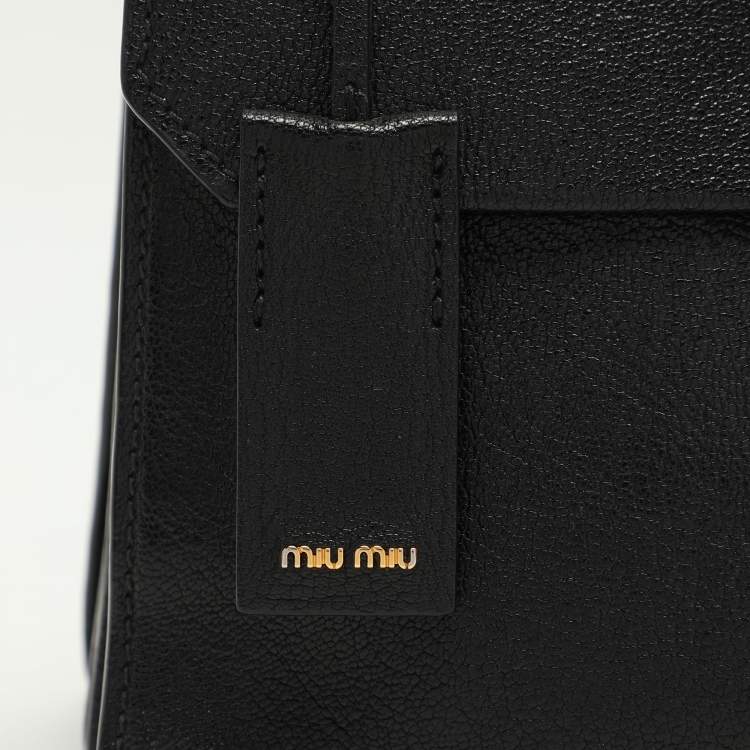 Pre Owned Miu Miu Black Leather Push Lock Top Handle Bag