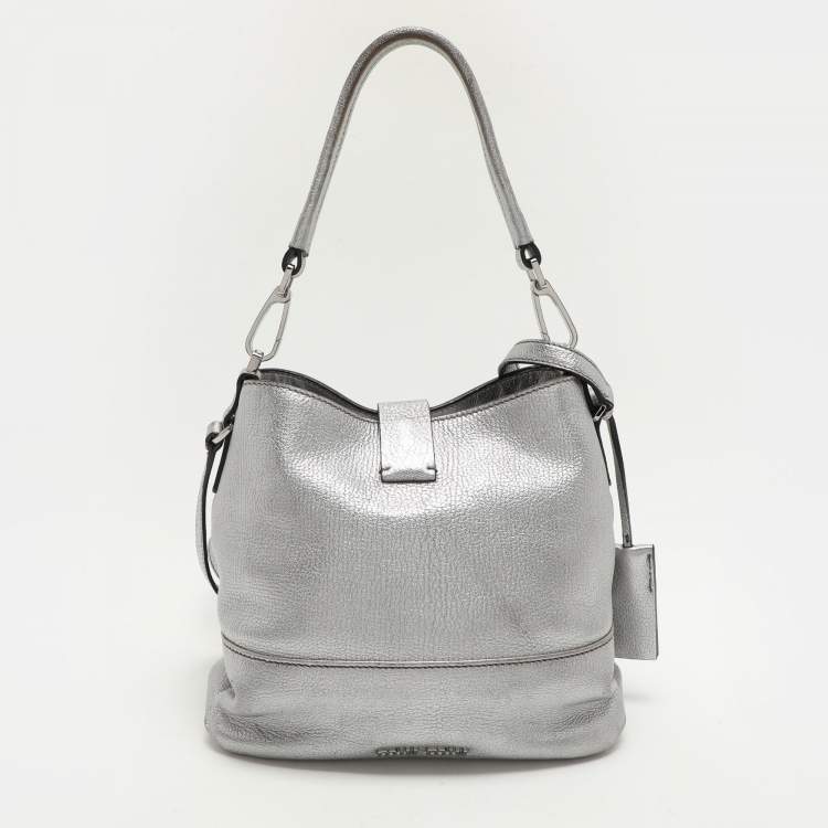 Pre Owned Miu Miu Silver Leather Push Lock Top Handle Bag