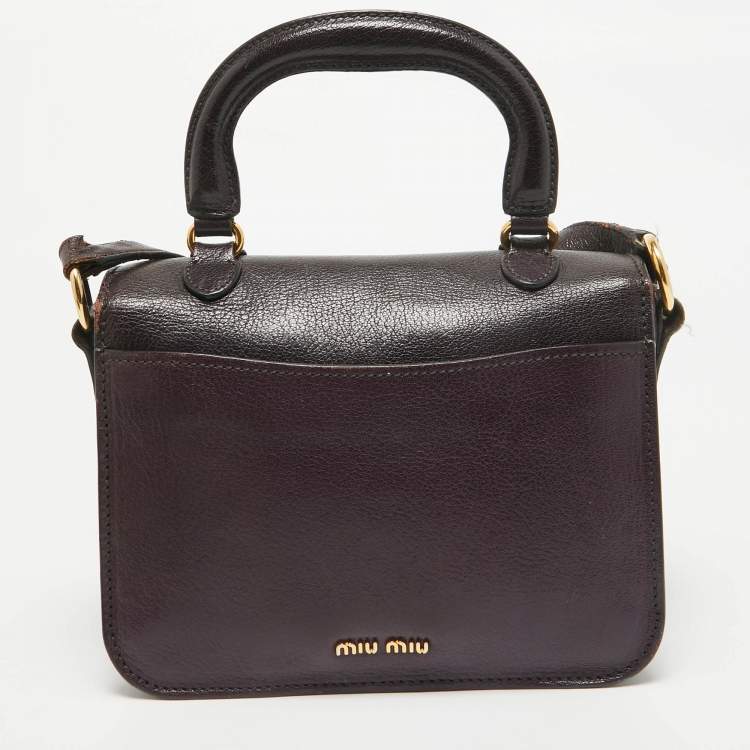 Pre Owned Miu Miu Two Tone Purple Leather Madras Top Handle Bag
