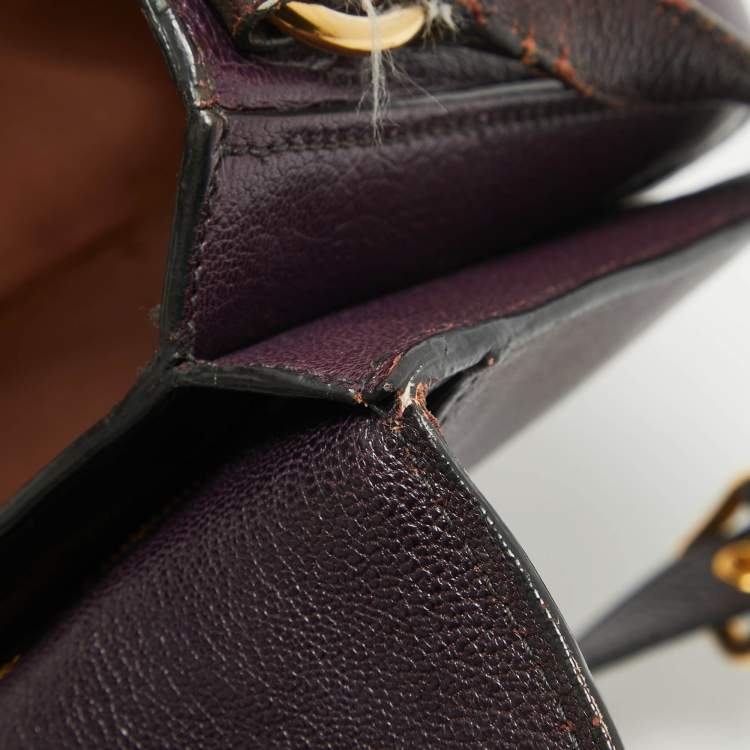 Pre Owned Miu Miu Two Tone Purple Leather Madras Top Handle Bag