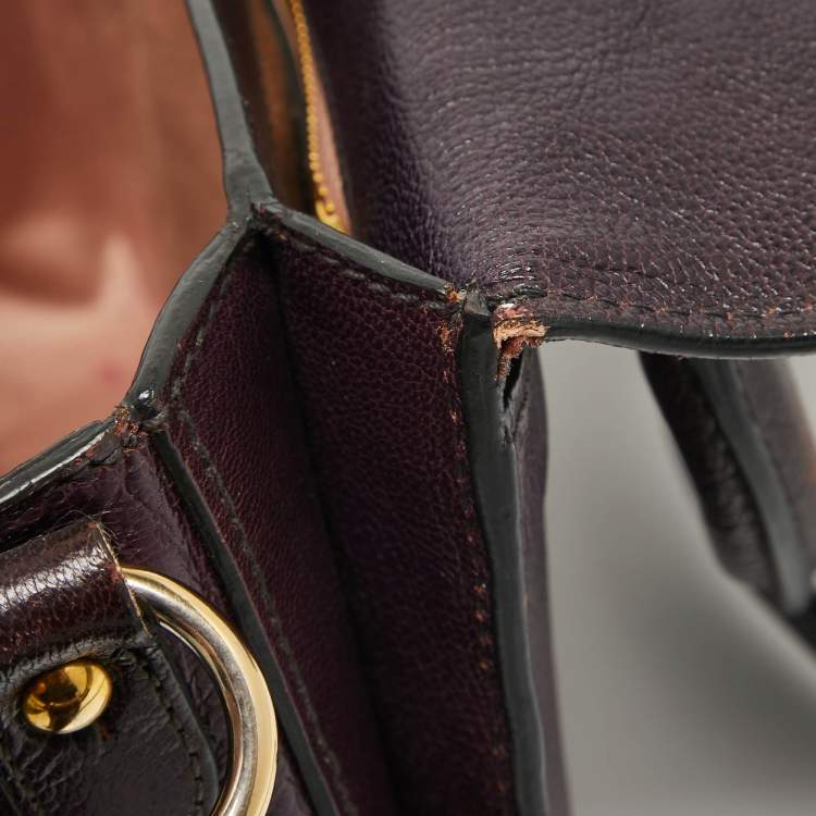 Pre Owned Miu Miu Two Tone Purple Leather Madras Top Handle Bag