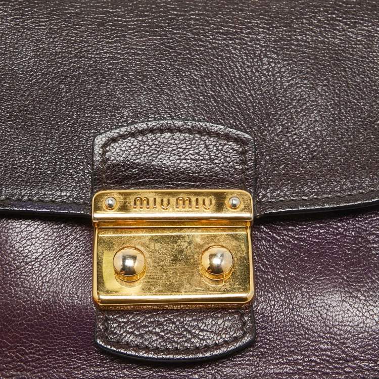 Pre Owned Miu Miu Two Tone Purple Leather Madras Top Handle Bag