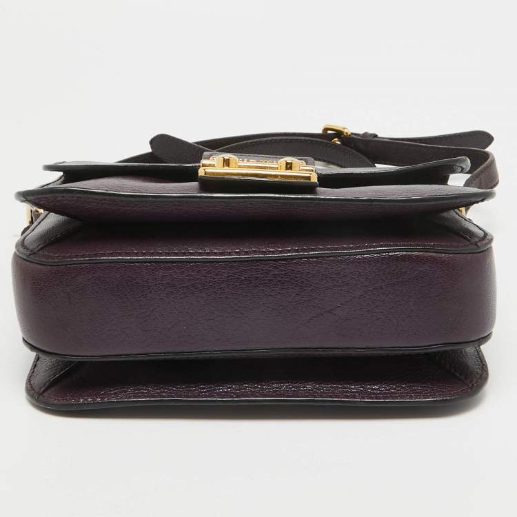 Pre Owned Miu Miu Two Tone Purple Leather Madras Top Handle Bag