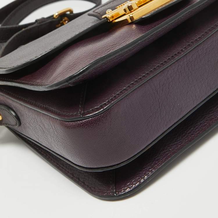 Pre Owned Miu Miu Two Tone Purple Leather Madras Top Handle Bag