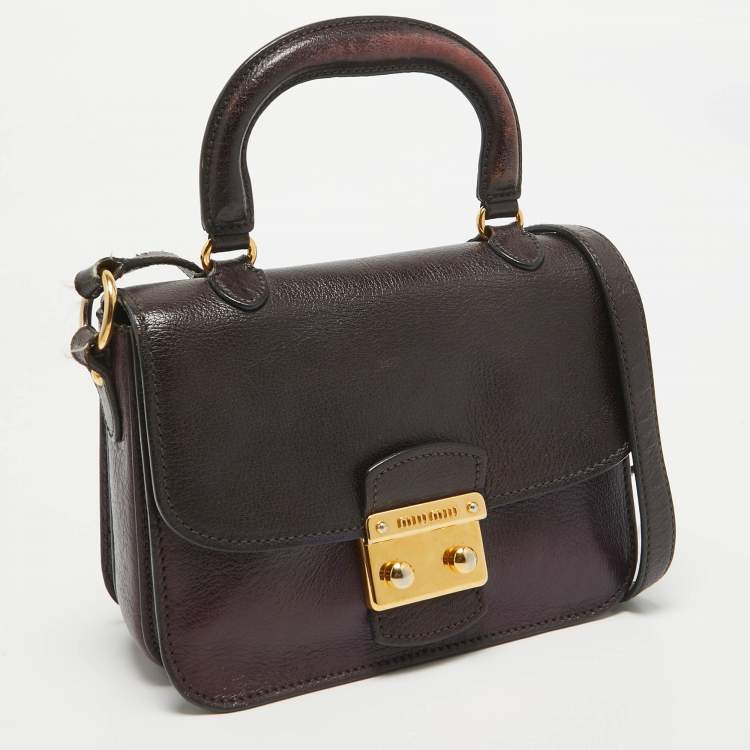 Pre Owned Miu Miu Two Tone Purple Leather Madras Top Handle Bag