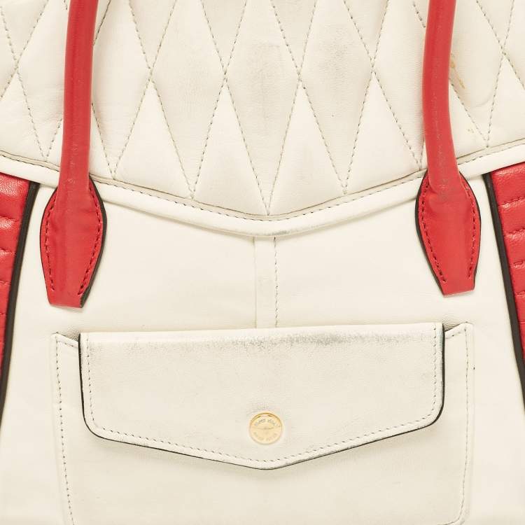 Pre Owned Miu Miu Red/White Leather Biker Dome Satchel