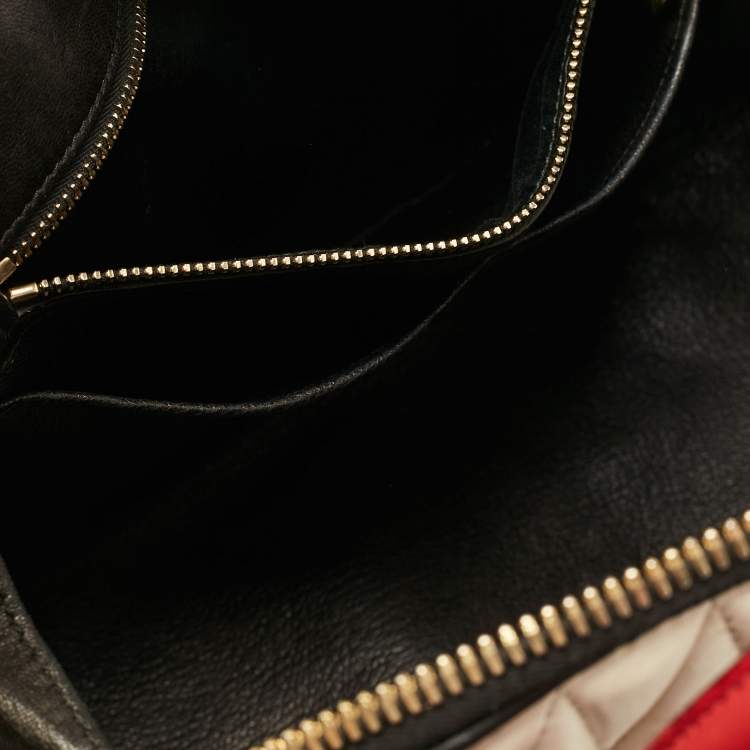 Pre Owned Miu Miu Red/White Leather Biker Dome Satchel