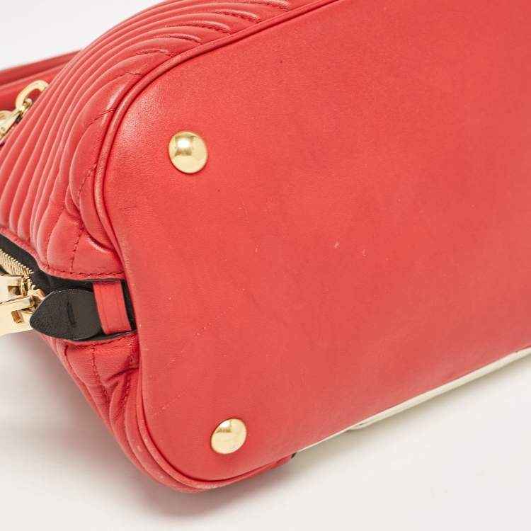 Pre Owned Miu Miu Red/White Leather Biker Dome Satchel