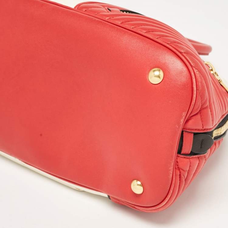 Pre Owned Miu Miu Red/White Leather Biker Dome Satchel