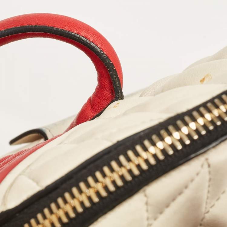Pre Owned Miu Miu Red/White Leather Biker Dome Satchel