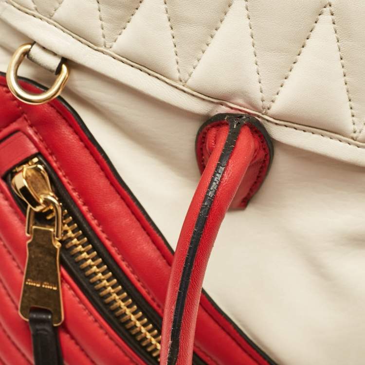 Pre Owned Miu Miu Red/White Leather Biker Dome Satchel