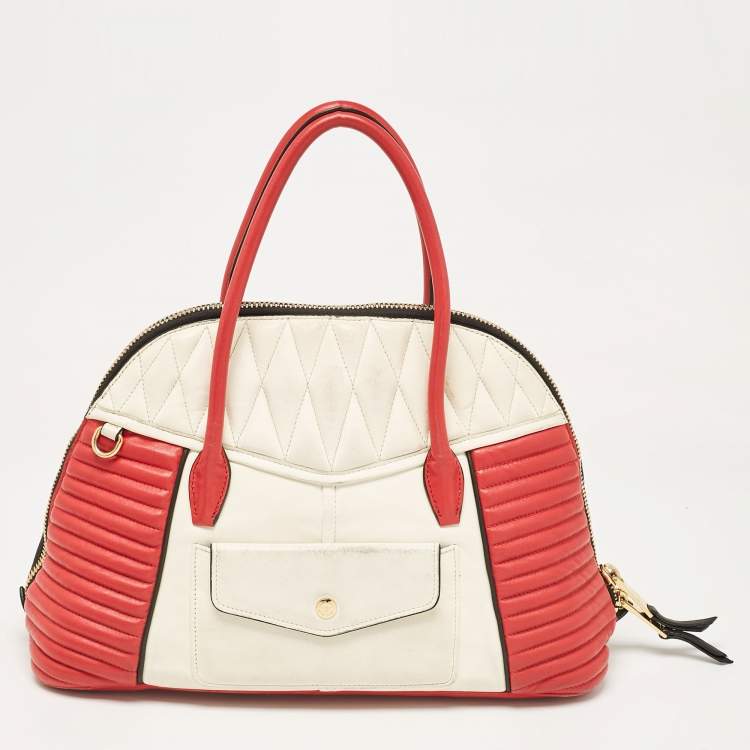 Pre Owned Miu Miu Red/White Leather Biker Dome Satchel