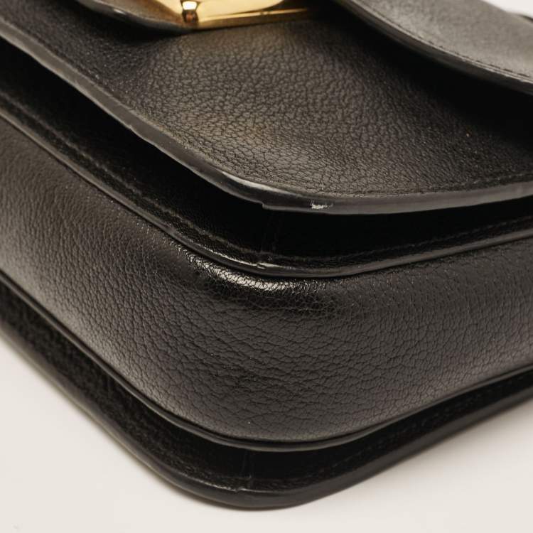 Pre Owned Miu Miu Black Leather Pushlock Flap Crossbody Bag