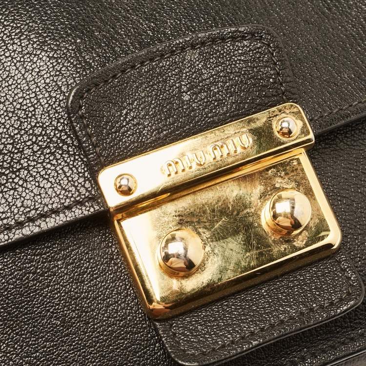 Pre Owned Miu Miu Black Leather Pushlock Flap Crossbody Bag