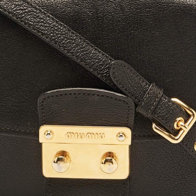 Pre Owned Miu Miu Black Leather Pushlock Flap Crossbody Bag