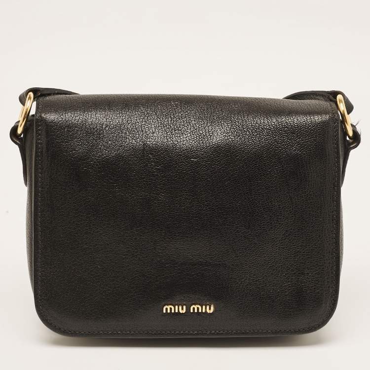 Pre Owned Miu Miu Black Leather Pushlock Flap Crossbody Bag