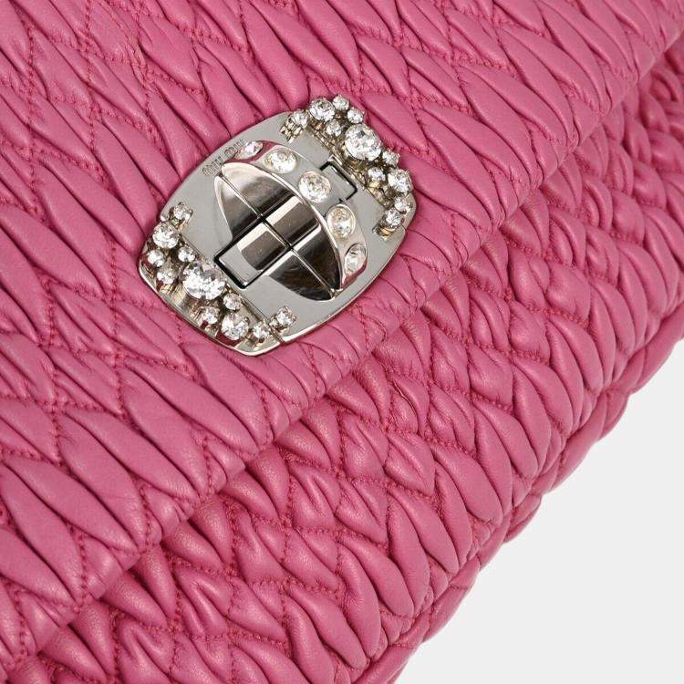 Pre Owned Miu Miu Pink Nappa Crystal Handbag