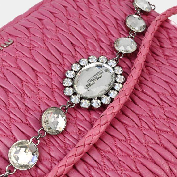 Pre Owned Miu Miu Pink Nappa Crystal Handbag