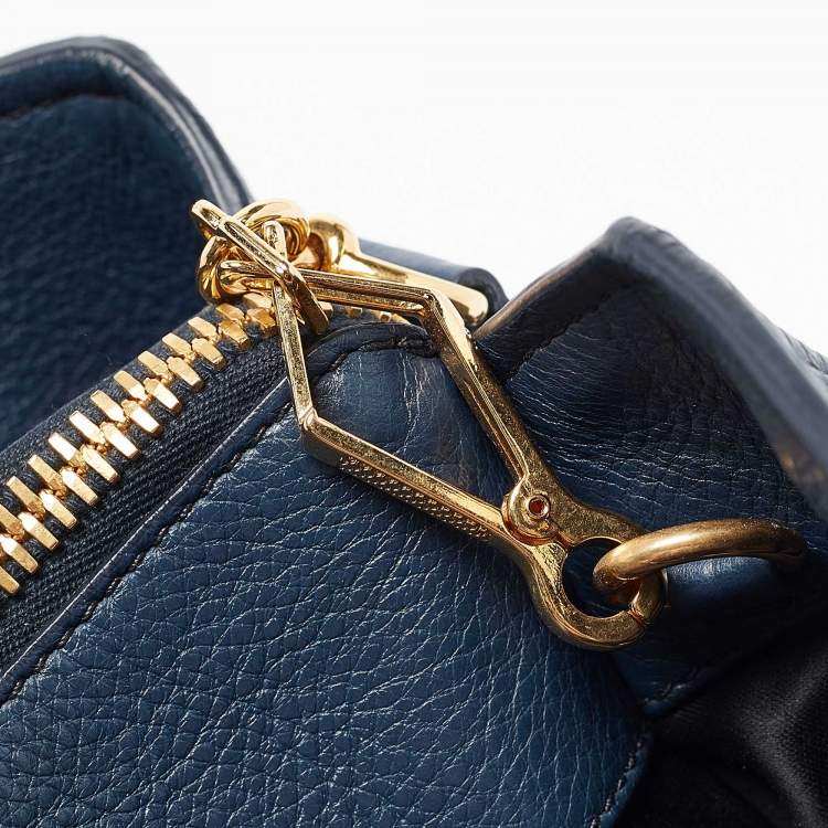 Pre Owned Miu Miu Navy Blue Vitello Leather Side Zip Tote