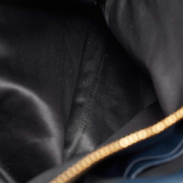 Pre Owned Miu Miu Navy Blue Vitello Leather Side Zip Tote