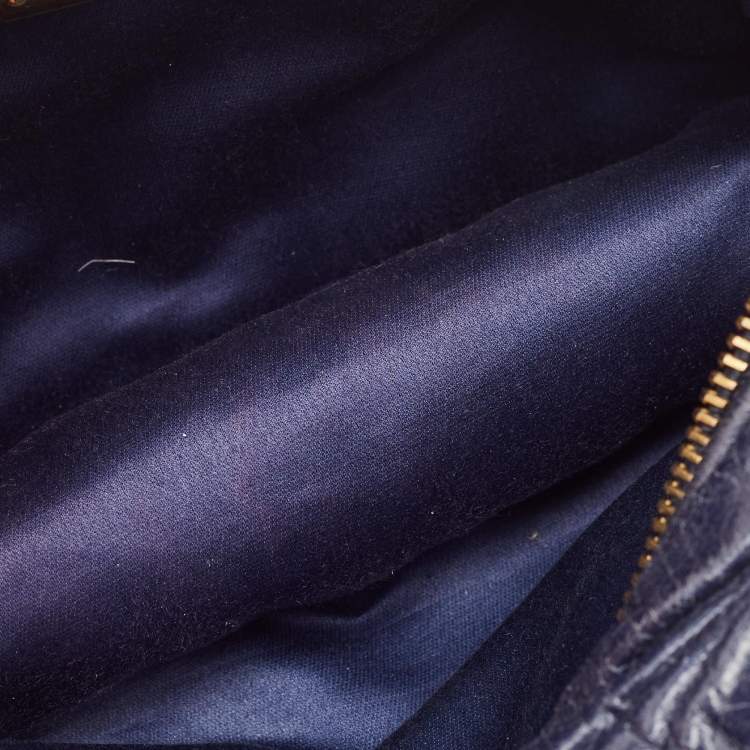 Pre Owned Miu Miu Navy Blue Matelassé Leather Camera Crossbody Bag