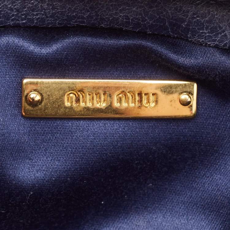 Pre Owned Miu Miu Navy Blue Matelassé Leather Camera Crossbody Bag