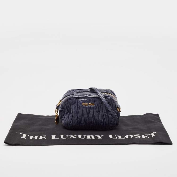 Pre Owned Miu Miu Navy Blue Matelassé Leather Camera Crossbody Bag