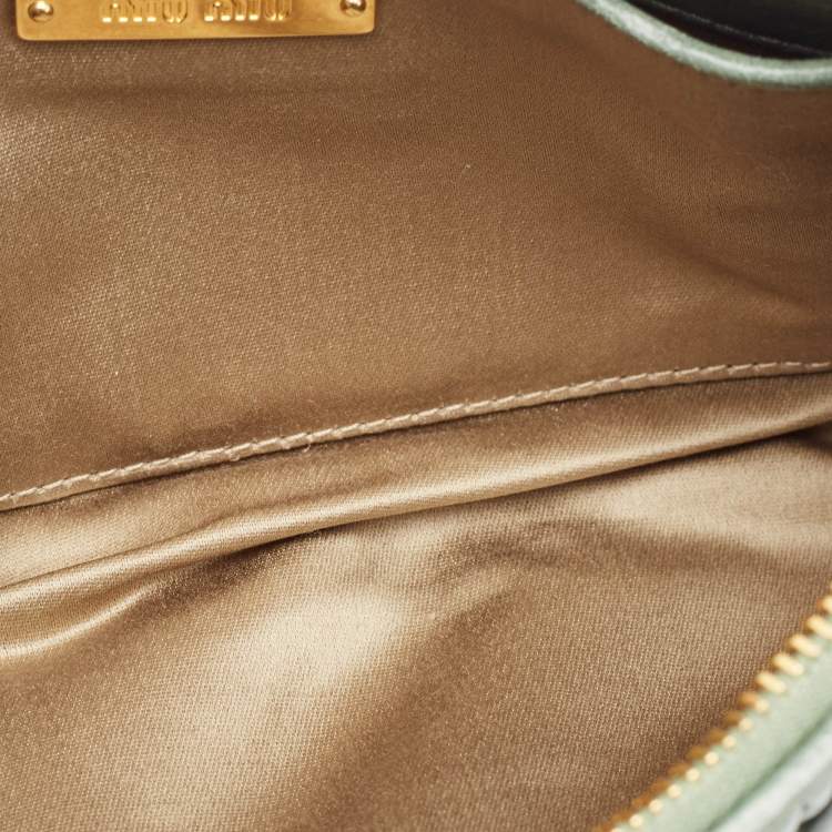 Pre Owned Miu Miu Light Green Matelassé Leather Zip Clutch