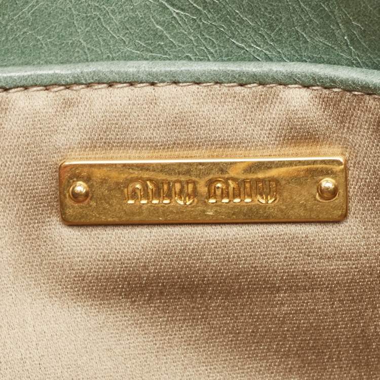 Pre Owned Miu Miu Light Green Matelassé Leather Zip Clutch