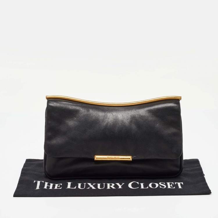 Pre Owned Miu Miu Black Leather Flap Frame Clutch