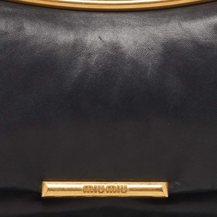 Pre Owned Miu Miu Black Leather Flap Frame Clutch