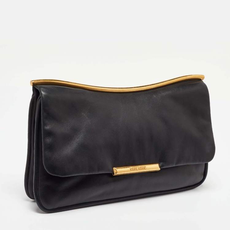 Pre Owned Miu Miu Black Leather Flap Frame Clutch