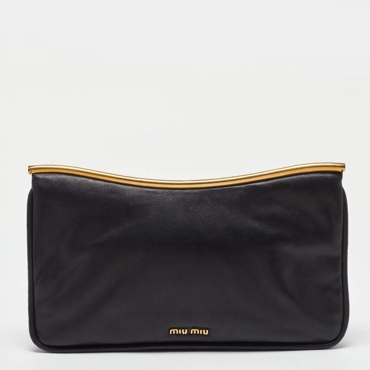 Pre Owned Miu Miu Black Leather Flap Frame Clutch