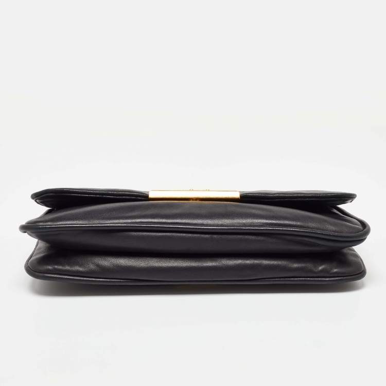 Pre Owned Miu Miu Black Leather Flap Frame Clutch