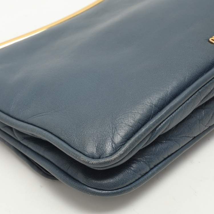 Pre Owned Miu Miu Dusty Blue Leather Flap Frame Clutch