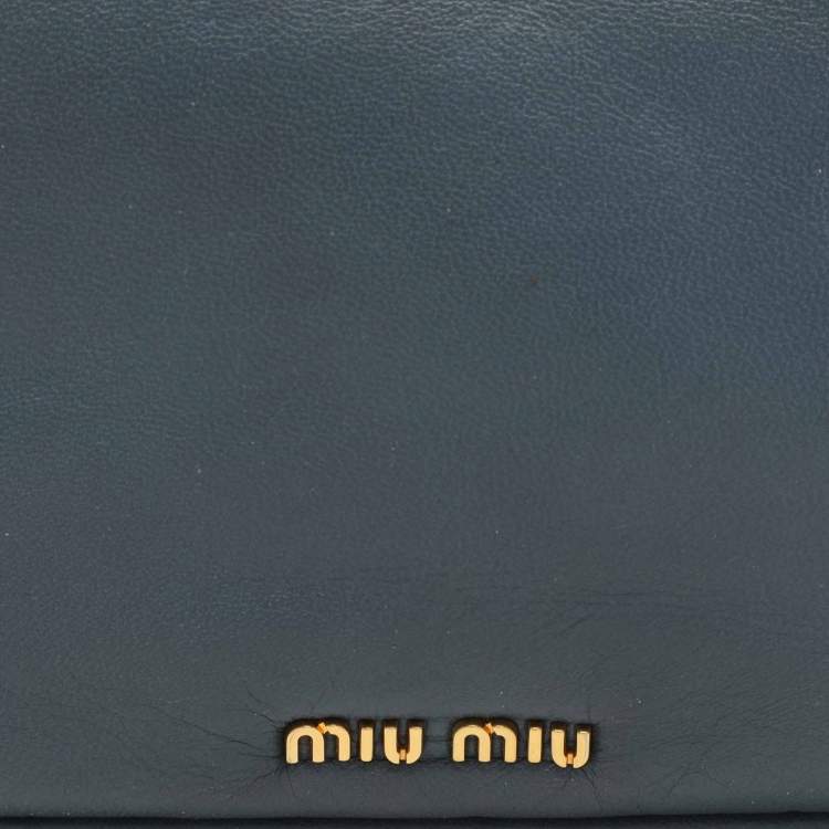 Pre Owned Miu Miu Dusty Blue Leather Flap Frame Clutch
