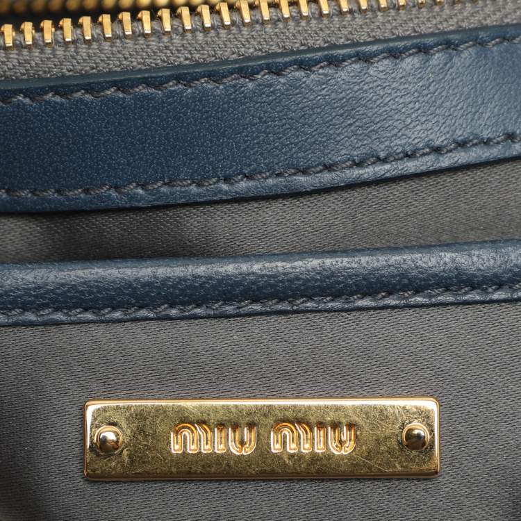 Pre Owned Miu Miu Dusty Blue Leather Flap Frame Clutch