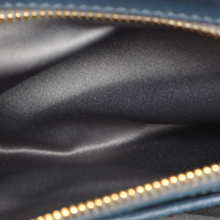 Pre Owned Miu Miu Dusty Blue Leather Flap Frame Clutch